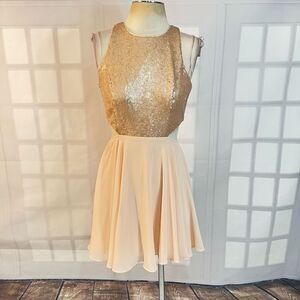 Lulu's Gold and Cream Sequin Mini Dress